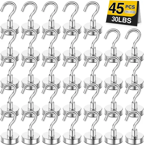 Miniatura 28 de Diymag Ganchos magnéticos, resisten 80 lb, 20 unidades, neodimio de tierras raras fuertes para colgar, colgador magnético para cortina, hogar, Negro