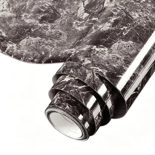 Miniatura 12 de Papel adhesivo de vinilo modelo Piedra arenisca granito, con aspecto de mármol, color negro, brillante, para decoración de pared, calcomanía, papel