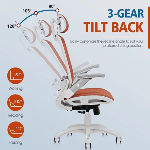 Miniatura 8 de GABRYLLY Silla de oficina ergonómica, silla de escritorio de casa de respaldo alto con reposacabezas, brazos abatibles, bloqueo de inclinación