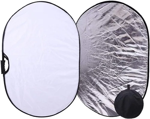 Miniatura 7 de Reflector portátil de fotografía plateado y blanco, reflector ovalado plegable 2 en 1 de 23 x 35 pulgadas/23.6x35.4 in, reflector de luz multidisco