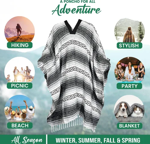 Miniatura 87 de Artisans Bazaar Poncho tradicional mexicano de Baja para hombres y mujeres, auténtico sarape de Gaban, manta de vaquero Pancho Jorongo