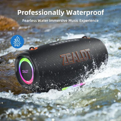 Miniatura 5 de ZEALOT Altavoz Bluetooth de 120 W (pico) con graves profundos, altavoz inalámbrico portátil con luz RGB, altavoz impermeable IPX6 para exteriores