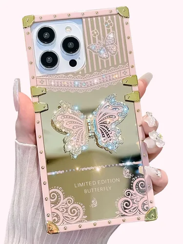 Miniatura 10 de Compatible con Funda Samsung Galaxy S22 Ultra, Diseño de Mariposa Brillante de Lujo con Soporte Plegable Kickstand para Mujeres y Niñas, Funda Rosa