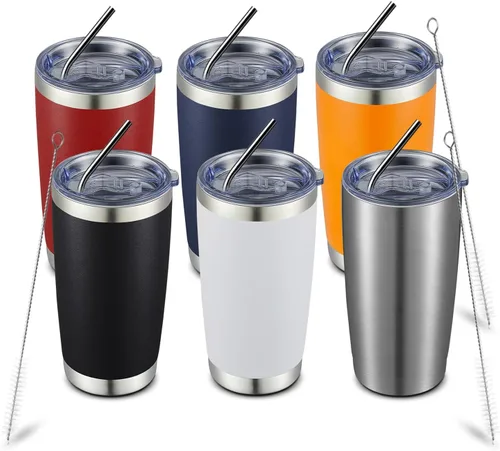 Miniatura 28 de COMOOO Taza de viaje de acero inoxidable de doble pared aislada al vacío de 20 onzas con tapa y pajita, taza de café aislada con recubrimiento