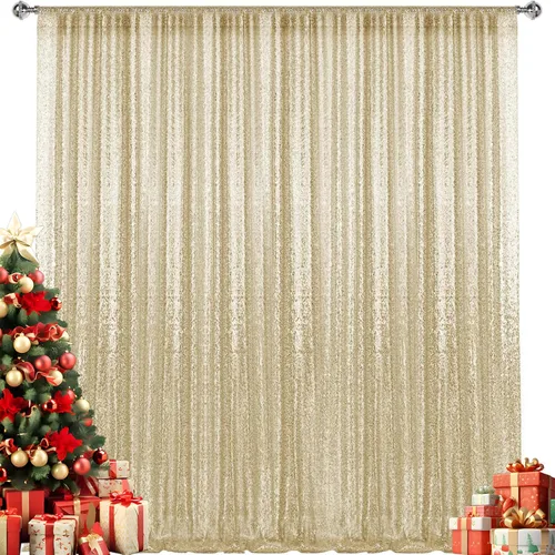 Miniatura 53 de 2 paneles de cortinas de fondo de lentejuelas verdes de 8 pies, cortinas de fondo de fotografía con purpurina para decoración de Navidad, boda