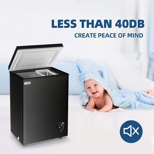 Miniatura 6 de WANAI Congelador de pecho pequeño y profundo de 3.5 pies cúbicos, mini congeladores negros para puerta superior, 7 termostatos ajustables y cesta