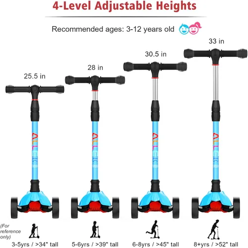 Miniatura 5 de Allek - Kick Scooter B02. Patinete Lean 'N Glide con ruedas de poliuretano extra anchas y luz LED, 4 alturas ajustables para niños de 3 a 12 años