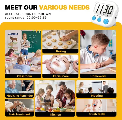 Miniatura 2 de Temporizadores de aula para profesores y niños, temporizador digital magnético grande, suministros para profesores, paquete de 2, azul y blanco Azul