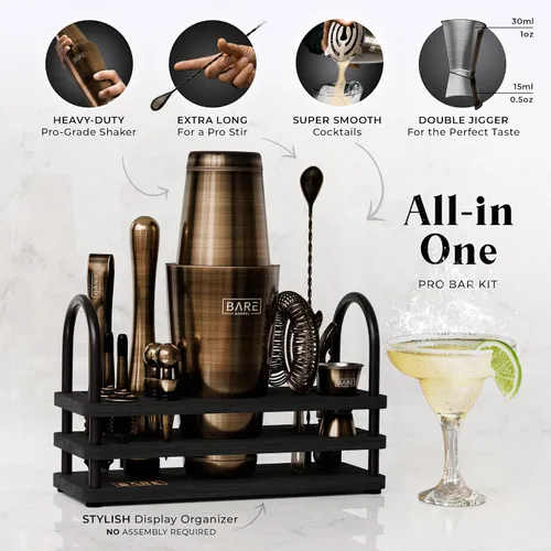 Miniatura 2 de BARE BARREL Mixology Bartender Kit Bar Set Juego de coctelera de 14 piezas Herramientas de mezcla de Martini Barware para el hogar 35 tarjetas