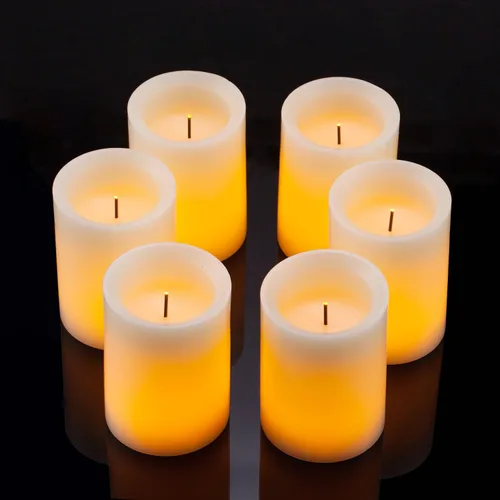 Miniatura 2 de Velas LED sin llama parpadeo 3 in x 4 in con 10 teclas control remoto, temporizador clásico pilar fibra óptica mecha velas de cera real, funciona