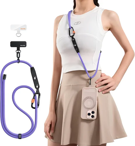 Miniatura 12 de TORRAS Cordón para teléfono con bucles colgantes, correa antirrobo ajustable para el cuello para iPhone 17 Pro, amigable con la piel, 2 lengüetas