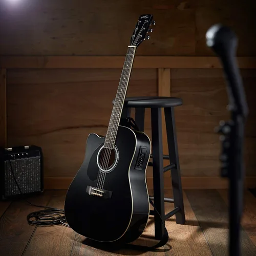 Miniatura 7 de Ashthorpe Paquete de guitarra acústica-eléctrica de tamaño completo para zurdos Dreadnought Cutaway, Tonewoods premium, color negro