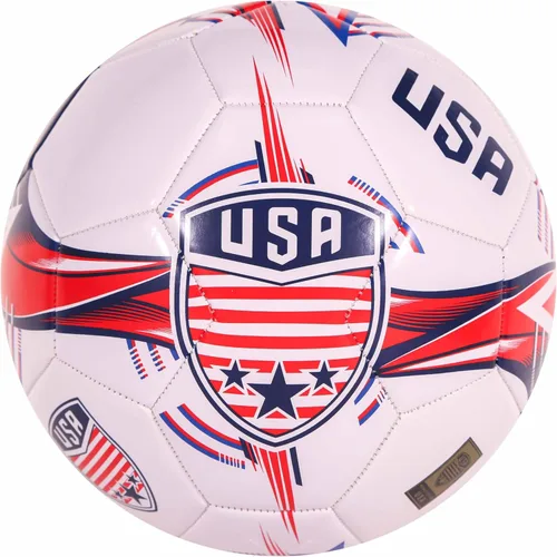 CLASICO Balón de fútbol de Estados Unidos, tamaño 5, con base blanca limpia y colores rojo y azul, incluye bomba y aguja, para edades de 14 años en