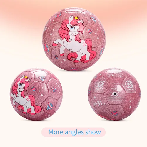Miniatura 6 de Balón de fútbol tamaño 4, tamaño 3, tamaño 2 con bomba desinflada, juguetes de dinosaurio de unicornio con purpurina para niños pequeños