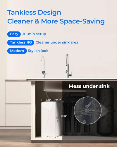 Miniatura 7 de Waterdrop X8-PRO - Filtro de agua de ósmosis inversa de doble flujo, Certificado NSF/ANSI 42 & 58 & 372, Sistema de ósmosis inversa sin tanque