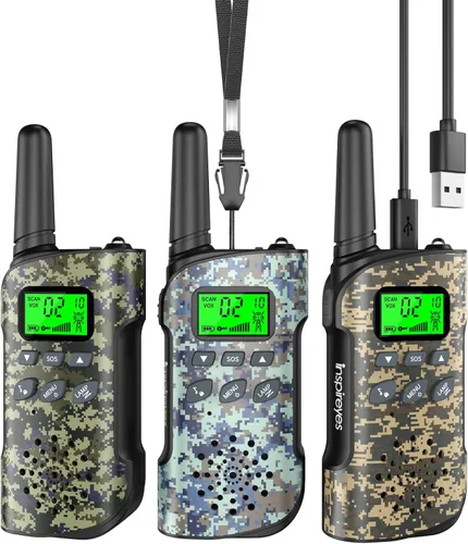 Miniatura 20 de Inspireyes Walkie Talkies para niños recargables, juguetes para niños y niñas de 3 a 12 años, paquete de 2 radios bidireccionales de largo alcance