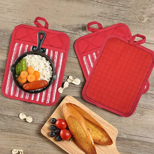Miniatura 6 de Alselo Juego de 3 agarraderas de silicona resistentes al calor y antideslizantes, almohadillas calientes profesionales para horno con bolsillos