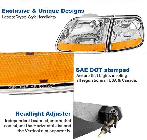Miniatura 7 de Faros delanteros de repuesto cromados compatibles con Ford F-150/1997-2002 Expedition 1997-2002