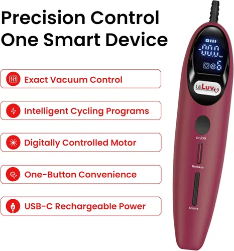 Miniatura 2 de LeLuv Magna LCD Smart Aspiradora de Mano Controladora Bomba de Vacío USB Recargable Modos Programables o Manuales - Suave Rojo de Silicona