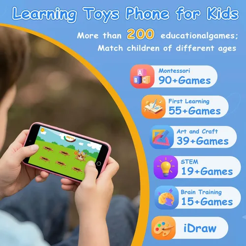 Miniatura 3 de MINIBEAR Teléfono inteligente de juguete para niños, 3.97 pulgadas, juguetes de aprendizaje de doble cámara, más de 201 juegos educativos, teléfono