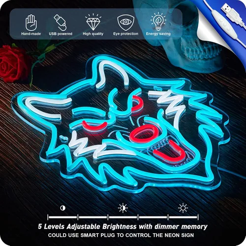 Miniatura 4 de Letrero de neón de lobo, luz LED de lobo, alimentado por USB, decoración de pared de animales atenuables, regalos de Navidad para niños y hombres