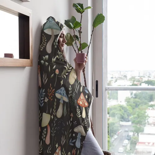 Miniatura 5 de Manta con capucha de hongos, regalos para mujeres, manta de franela de vellón suave con hongos, manta para todas las estaciones, mantas decorativas