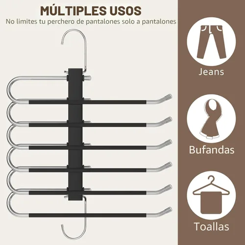 Miniatura 7 de HUITEM - Percha para pantalones que ahorra espacio de 6 niveles, antideslizante, de acero inoxidable, paquete de 2, color negro