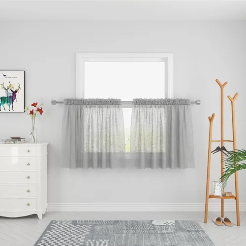 Miniatura 50 de UPOPO Paneles de Cortina Beige Pequeños Cortinas Transparentes de Gasa de 16 Pulgadas de Largo Cortinas de Cocina de Voile con Textura de Lino