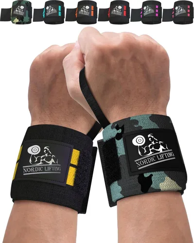 Miniatura 10 de Nordic Lifting Muñequeras (2 pares/4 envolturas) de 14 pulgadas para levantamiento de pesas Entrenamiento cruzado Levantamiento de potencia