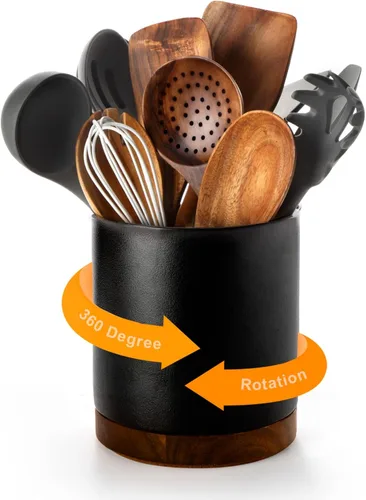 Nucookery Soporte Giratorio para Utensilios de 360°, Recipiente para Utensilios de Cocina de 7.2 pulgadas, Organizador de Utensilios de Cocina de