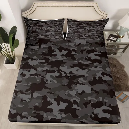 Miniatura 11 de Sábanas de camuflaje para niños, sábanas bajeras de camuflaje verde militar, juego de ropa de cama de camuflaje militar para niños, adolescentes