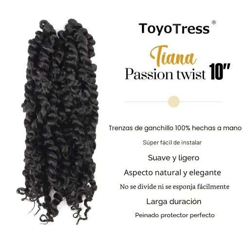 Miniatura 3 de ToyoTress Tiana Passion Twist Hair - Extensiones de cabello sintético pretrenzado de 10 pulgadas, 8 paquetes, trenzas de ganchillo pretrenzadas y 1b