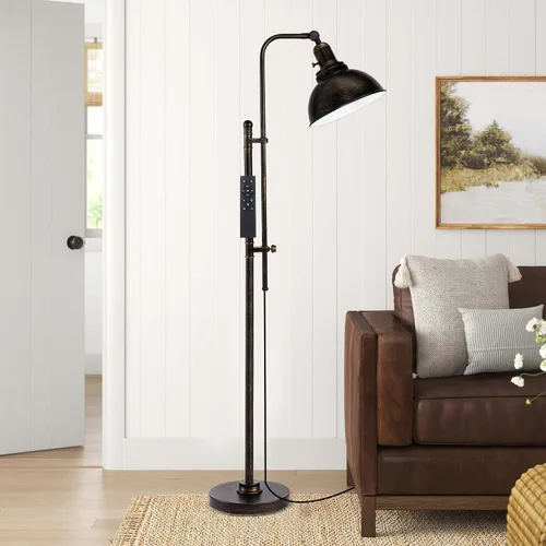 Miniatura 8 de PARTPHONER Lámpara de pie industrial ajustable, lámpara de lectura rústica de granja en acabado negro envejecido, lámpara de pie moderna