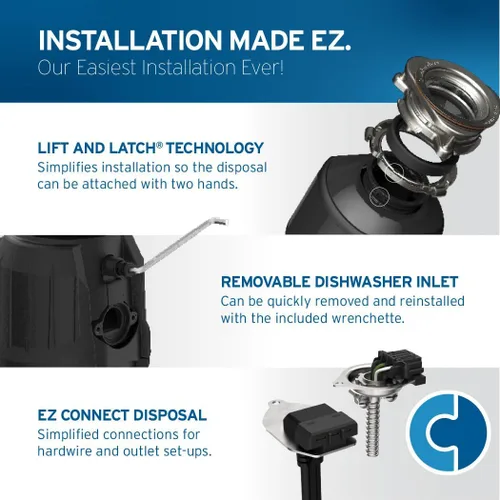 Miniatura 7 de InSinkErator Power - Eliminador de basura de 1 HP, serie Power EZ Connect, triturador de residuos de alimentos de alimentación continua, color negro