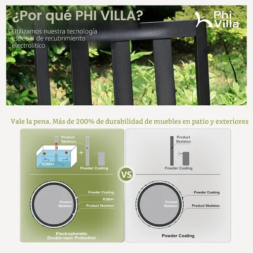 Miniatura 8 de PHI VILLA Juego de 2 sillas apilables de hierro forjado para patio, sillas de metal portátiles negras para exteriores, soporta 300 libras, ideal