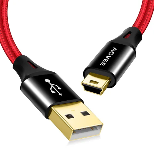 AGVEE Paquete de 2 cables mini USB de 6.6 pies, cable de carga trenzado duradero USB-A a Mini-B para TI-84, Garmin GPS, Go-Pro Hero 4 3 2 HD, Rojo