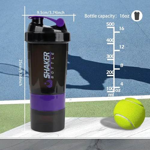 Miniatura 3 de Shaker Bottle - Vaso agitador de proteínas con compartimentos de almacenamiento - Botellas de entrenamiento a prueba de fugas con mezclador para una