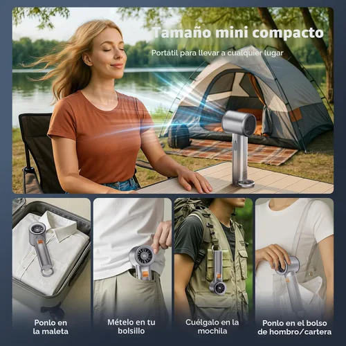 Miniatura 6 de Ventilador turbo portátil de mano para exteriores, mini ventilador de bolsillo personal de mano de 5000 mAh para un potente flujo de aire de viento