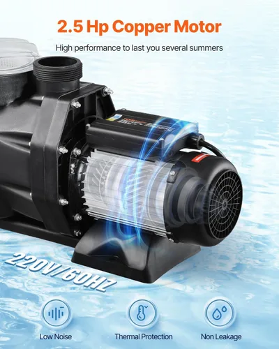 Miniatura 3 de VEVOR Bomba de piscina sobre el suelo, 2.5 HP, 148 GPM Max Flow Bomba de piscina de una sola velocidad, 220 V, 3450 RPM, elevación máxima de cabeza