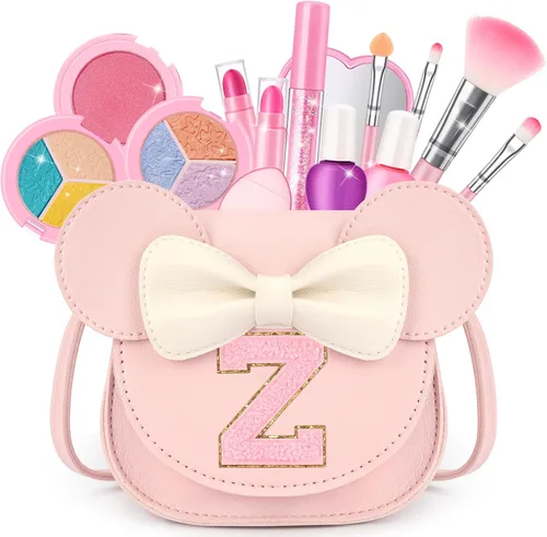 Miniatura 22 de Kit de maquillaje para niñas – Juego de maquillaje lavable real de 15 piezas – Cosmético no tóxico para niños pequeños con bolso de letras – Regalos