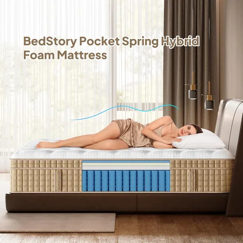 Miniatura 3 de BedStory Colchón de tamaño King, colchones híbridos firmes de 12 pulgadas en una caja con gel refrescante y resortes ensacables para aliviar