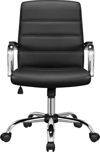 Topeakmart Silla de oficina con respaldo medio, silla ejecutiva giratoria ajustable de piel sintética, color negro
