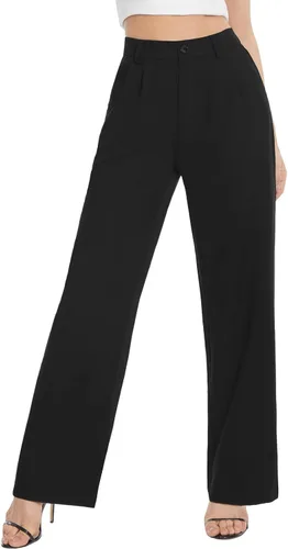 Tapata Pantalones de pierna ancha para mujer, pantalones de vestir de cintura alta, casuales, elásticos, bolsillos para el trabajo y negocios