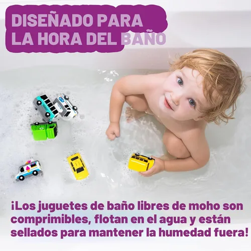 Miniatura 2 de Tub Works® Vehicles™ Coches de Baño Libres de Moho, Paquete de 6 Sellados, Diseño de Juguetes de Baño Sin Agujeros que Mantiene la Humedad Afuera