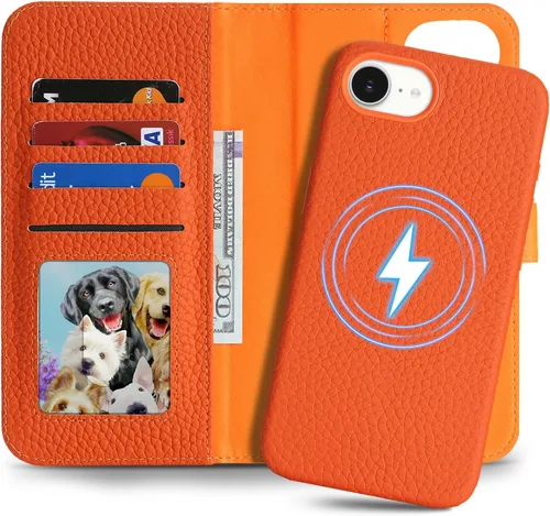 Miniatura 25 de Funda desmontable de piel auténtica para iPhone 13/14, funda magnética 2 en 1 extraíble, soporte de carga MagSafe, función de soporte para tarjetas