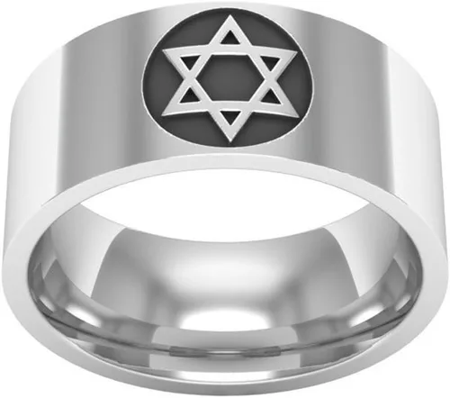 Miniatura 2 de LiFashion LF - Anillo de compromiso de acero inoxidable para hombre y mujer, diseño de estrella judía de David, anillo de compromiso de ajuste