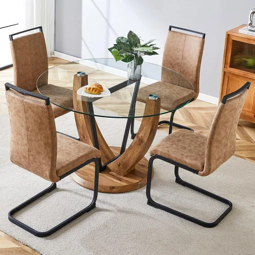Miniatura 37 de JUFU Juego de mesa de comedor redonda para 4, mesa de comedor de 48 pulgadas con mesa de mármol sintético y 4 sillas tapizadas, moderno juego