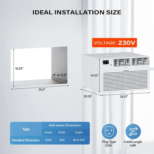 Miniatura 6 de ROVSUN Smart 12000 BTU a través de la pared aire acondicionado con calor, unidad de CA de pared y calentador combinado con control remoto