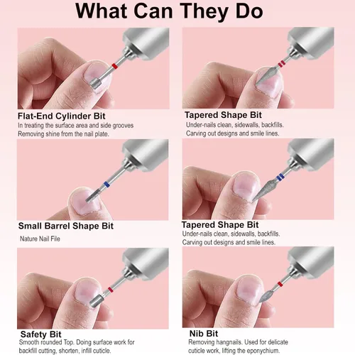 Miniatura 6 de Broca de uñas de diamante de 3/32 pulgadas, broca profesional de forma cilíndrica plana para uñas de gel acrílico, manicura seca, pedicura