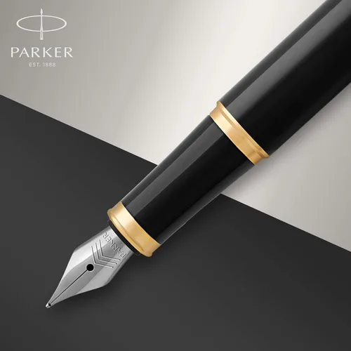 Miniatura 4 de Parker IM - Bolígrafo estilográfico, laca negra con borde dorado, punta fina, repuesto de tinta azul, elegante caja de regalo